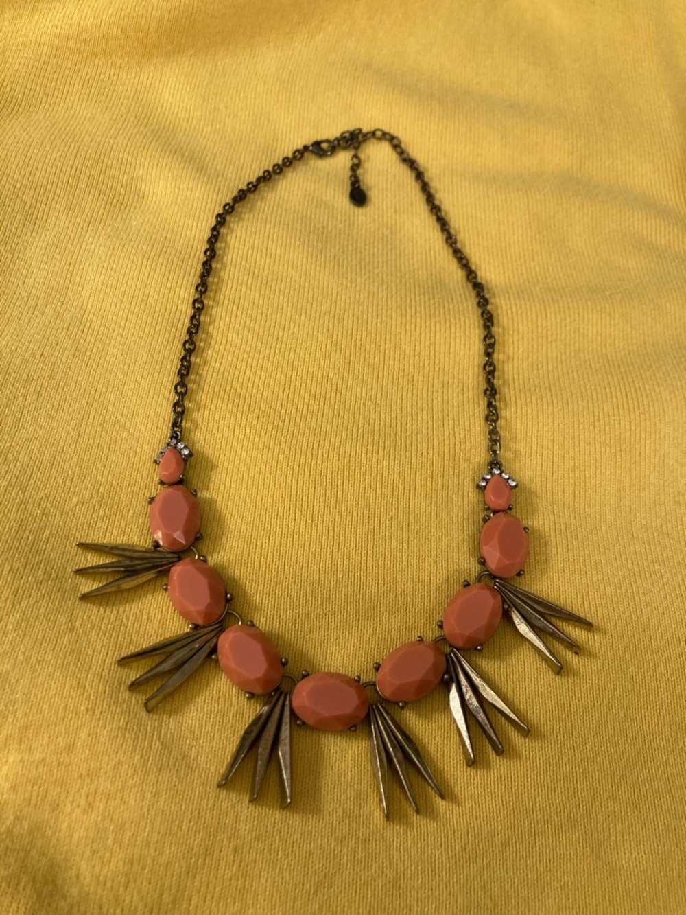 Jade & Jasper Spike Statement Necklace with coral colored stones